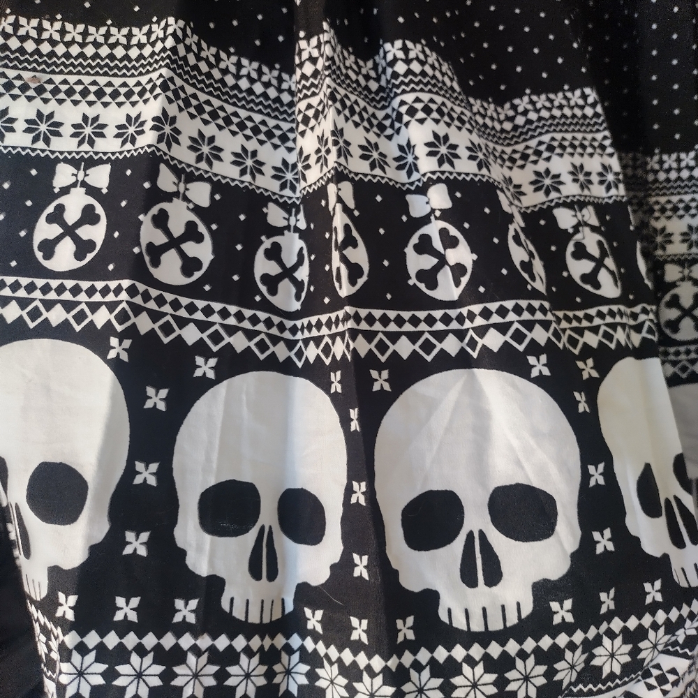 HELL BUNNY Skull Ornament Black and White Polkadot A-line Skirt size L - Picture 4 of 7